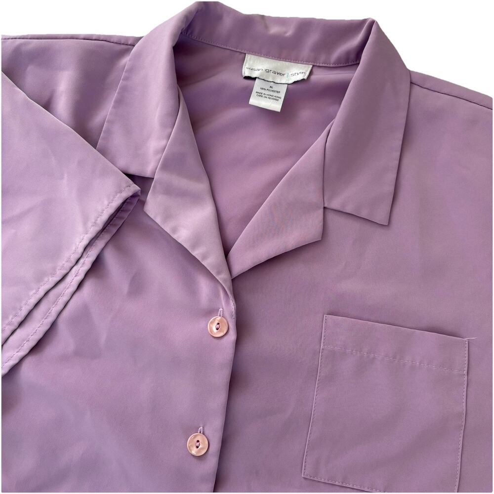 Vintage Susan Graver Style Lavender Short Sleeve Button Down Shirt Size XL